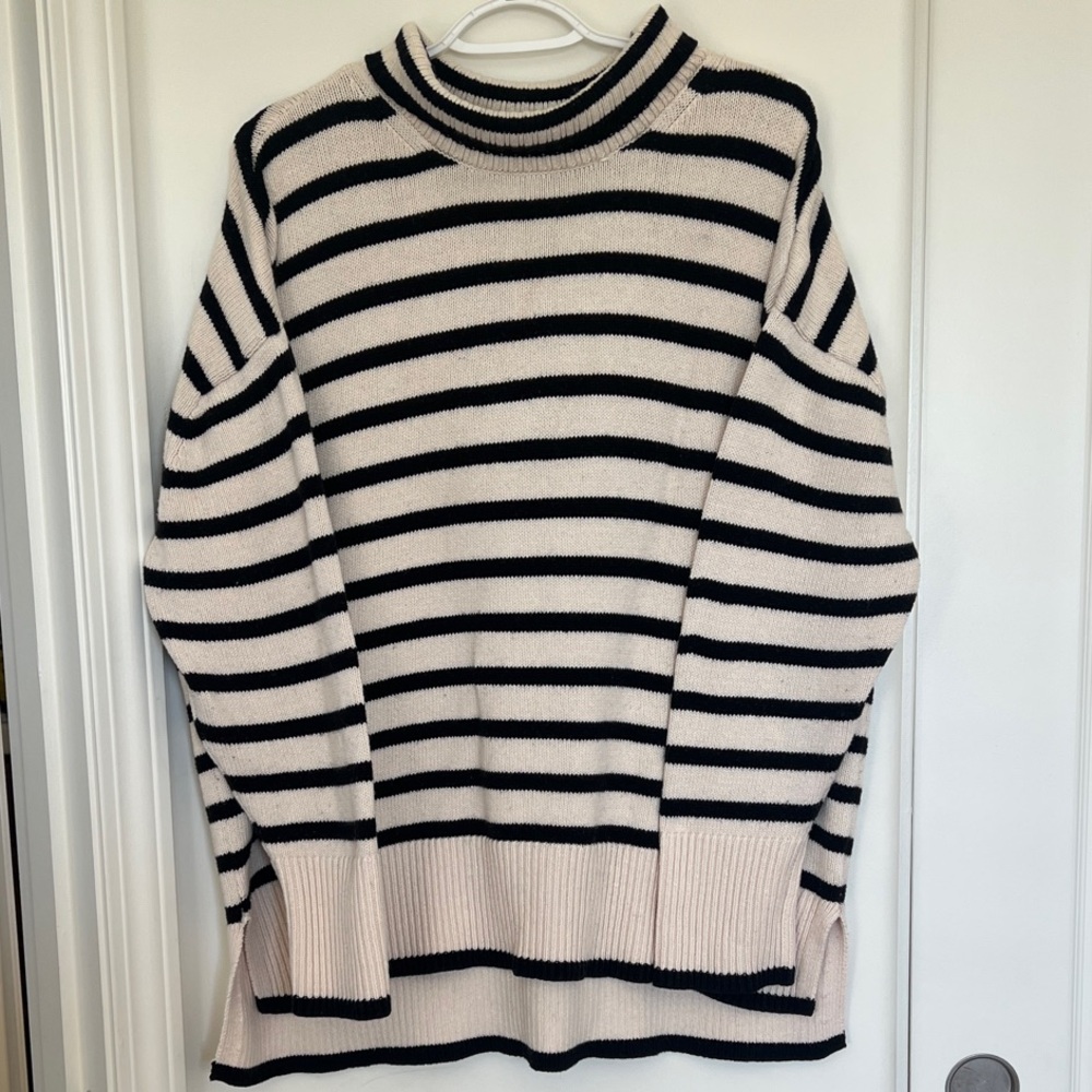 Lucky Brand Black and Cream Striped Turtleneck Sweater
